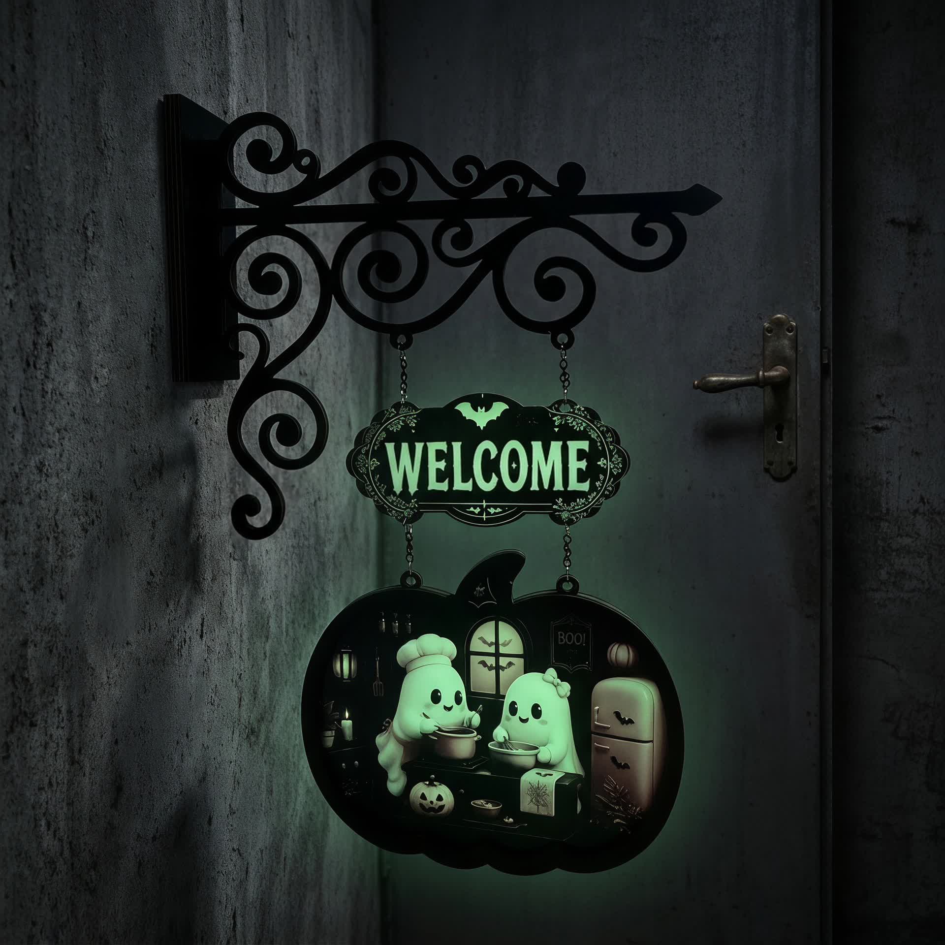 Ownkoti Spooky & Cute Pumpkin Hanging Wooden Door Sign - image 8