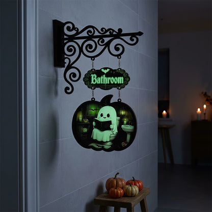 Ownkoti Spooky & Cute Pumpkin Hanging Wooden Door Sign - image 3