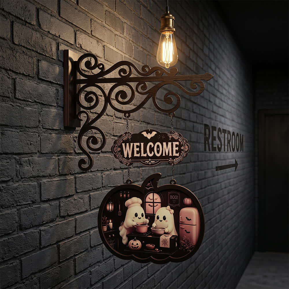 Ownkoti Spooky & Cute Pumpkin Hanging Wooden Door Sign - image 7