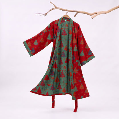Ownkoti Christmas Tree Cotton Gauze Kimono Robe - Red - XXL - image 0