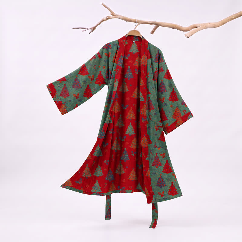 Ownkoti Christmas Tree Cotton Gauze Kimono Robe - Green - XXL - image 6