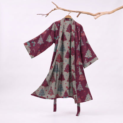 Ownkoti Christmas Tree Cotton Gauze Kimono Robe - Purple - XXL - image 12
