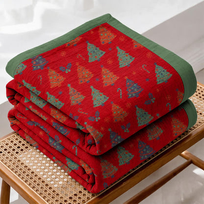 Ownkoti Festive Christmas Tree Cotton Gauze Blanket - Red - Blanket - 98" x 94" - image 0