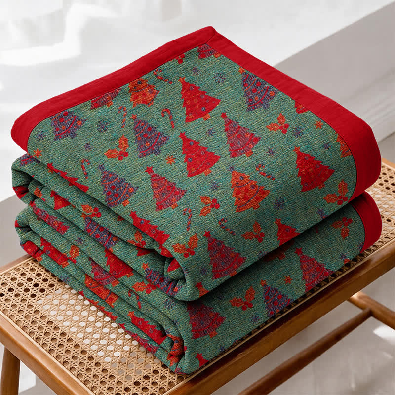 Ownkoti Festive Christmas Tree Cotton Gauze Blanket - Green - Blanket - 98" x 94" - image 6