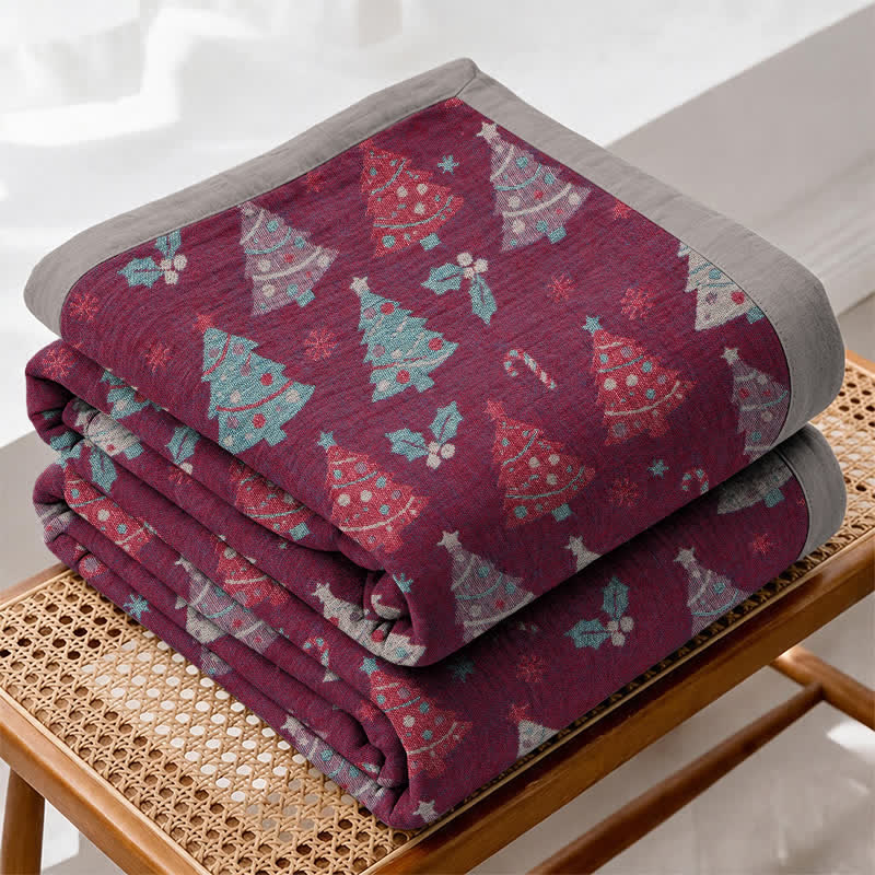 Ownkoti Festive Christmas Tree Cotton Gauze Blanket - Purple - Blanket - 98" x 94" - image 12