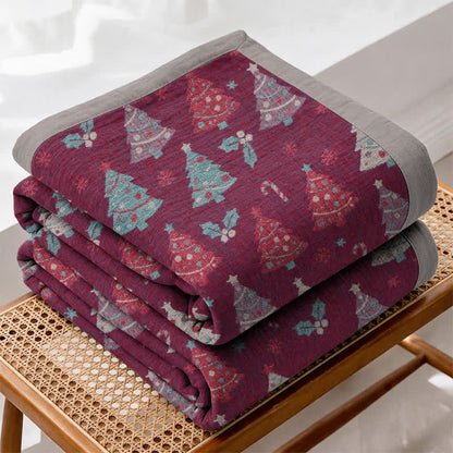 Ownkoti Festive Christmas Tree Cotton Gauze Blanket - Purple - Blanket - 98" x 94" - image 12