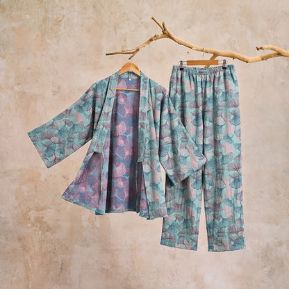 Ownkoti Retro Ginkgo Leaf Cotton Kimono Pajama Set - image 3