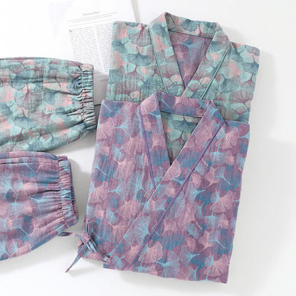 Ownkoti Retro Ginkgo Leaf Cotton Kimono Pajama Set - image 11