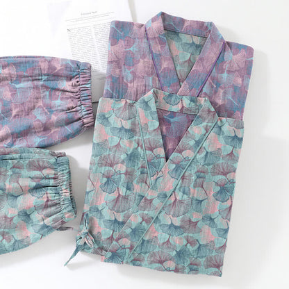 Ownkoti Retro Ginkgo Leaf Cotton Kimono Pajama Set - image 5