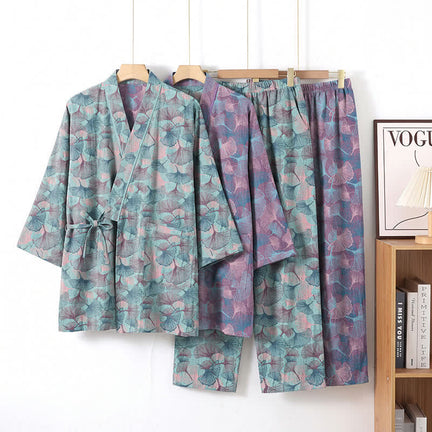 Ownkoti Retro Ginkgo Leaf Cotton Kimono Pajama Set - image 0