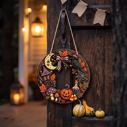 Ownkoti Halloween Wooden Wreath Sign with Jute Rope - image 4