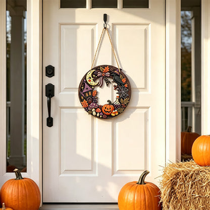 Ownkoti Halloween Wooden Wreath Sign with Jute Rope - image 5