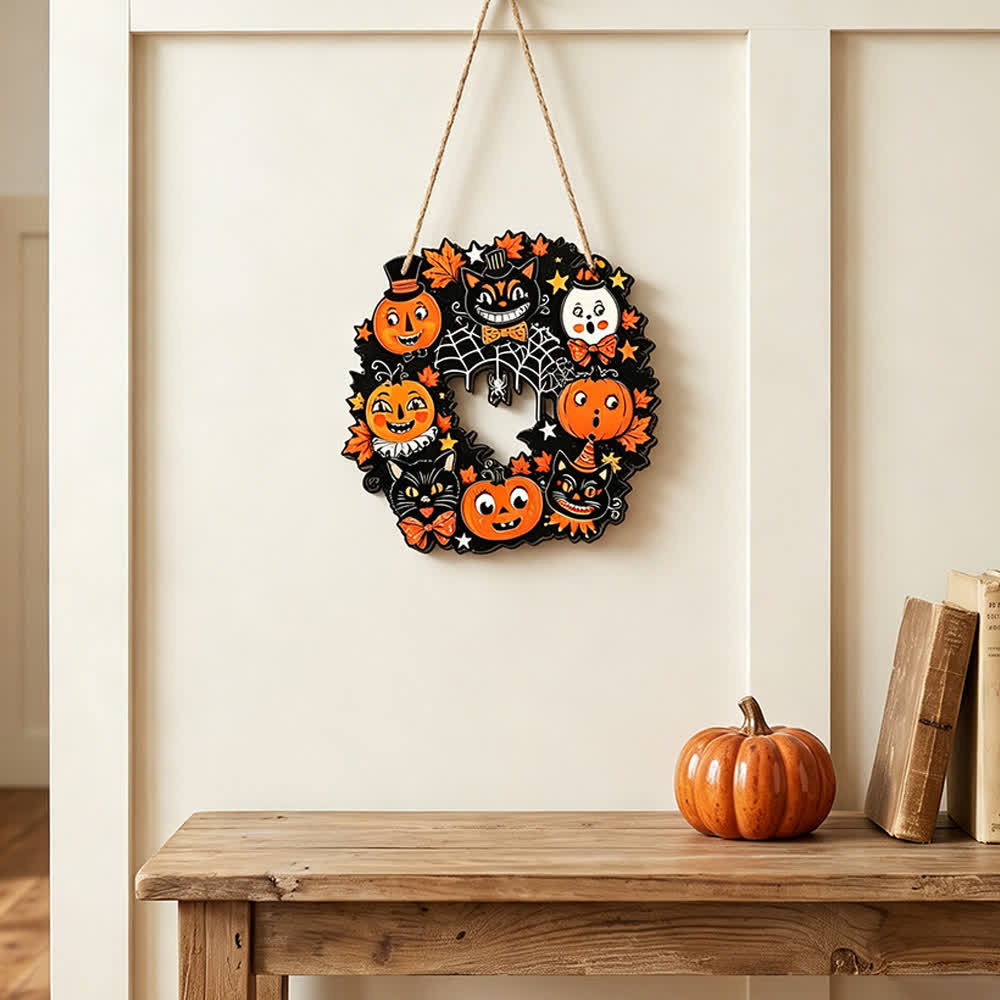 Ownkoti Halloween Wooden Wreath Sign with Jute Rope - image 2