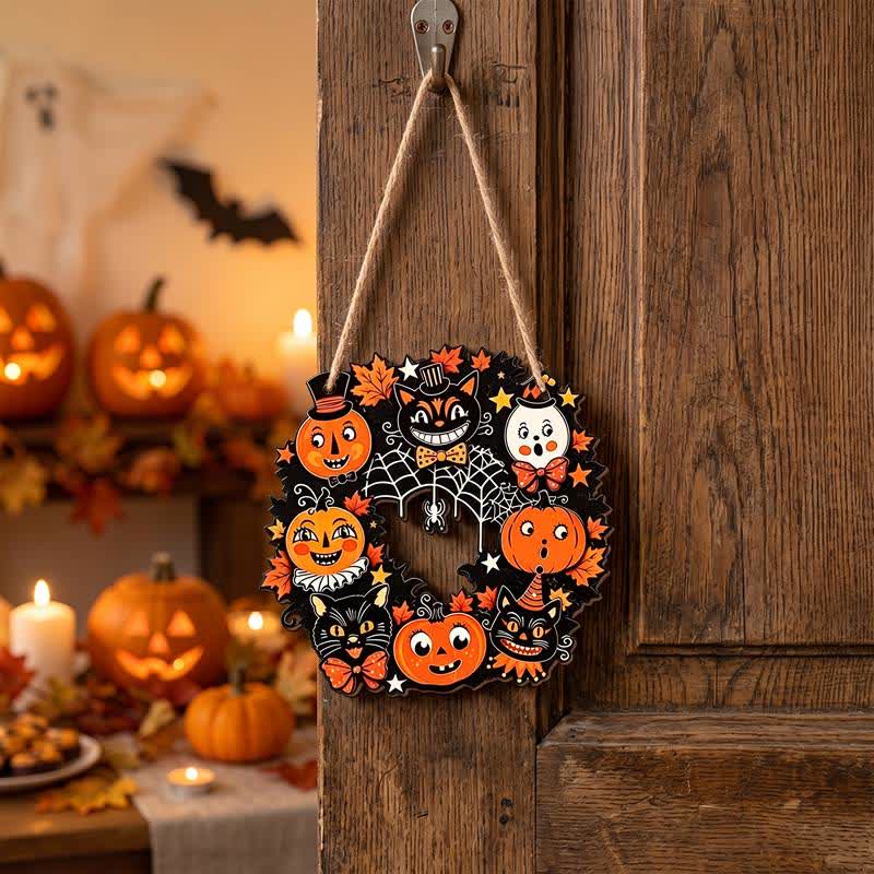 Ownkoti Halloween Wooden Wreath Sign with Jute Rope - image 1