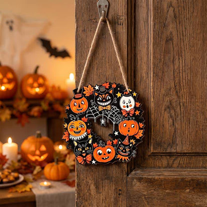 Ownkoti Halloween Wooden Wreath Sign with Jute Rope - image 1
