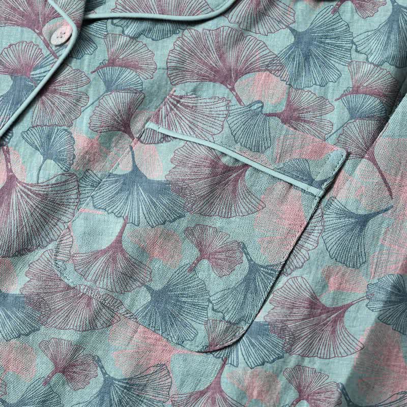 Ownkoti Ginkgo Leaf Cotton Notched‑Collar Loungewear Set - image 4