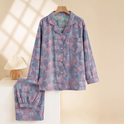 Ownkoti Ginkgo Leaf Cotton Notched‑Collar Loungewear Set - image 7