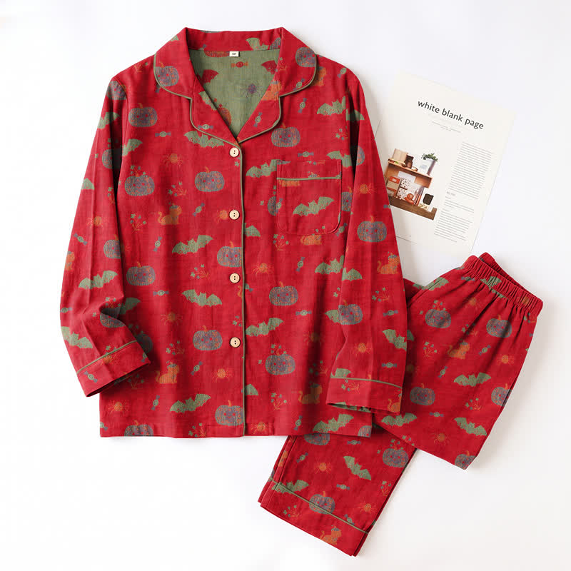 Ownkoti Halloween Pumpkin Bat Cotton Loungewear Set - image 2