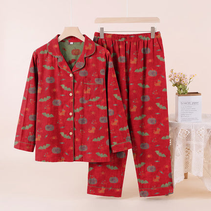 Ownkoti Halloween Pumpkin Bat Cotton Loungewear Set - Red - XL - image 0