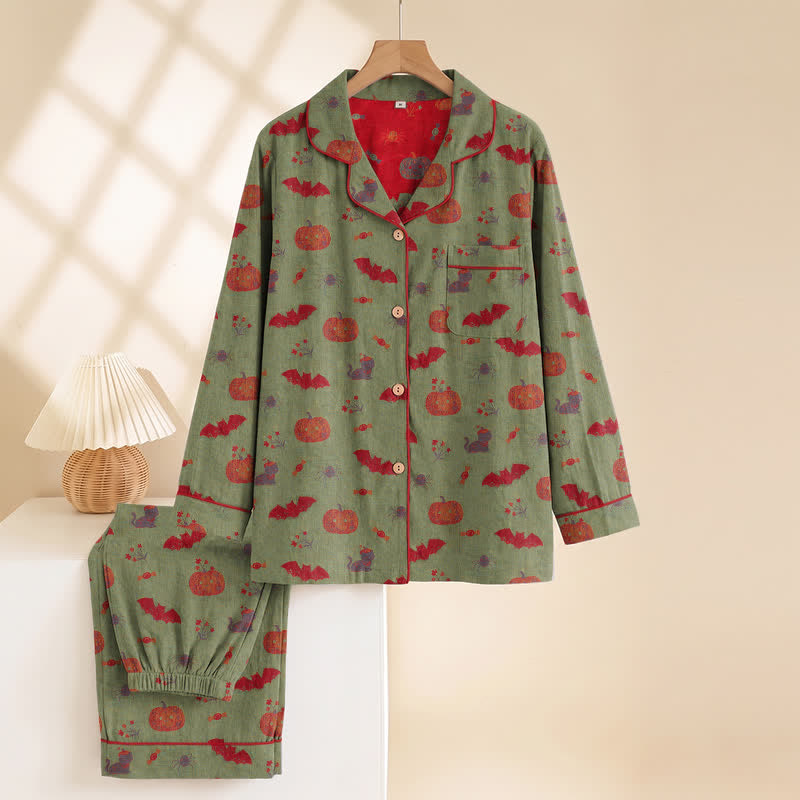 Ownkoti Halloween Pumpkin Bat Cotton Loungewear Set - image 7