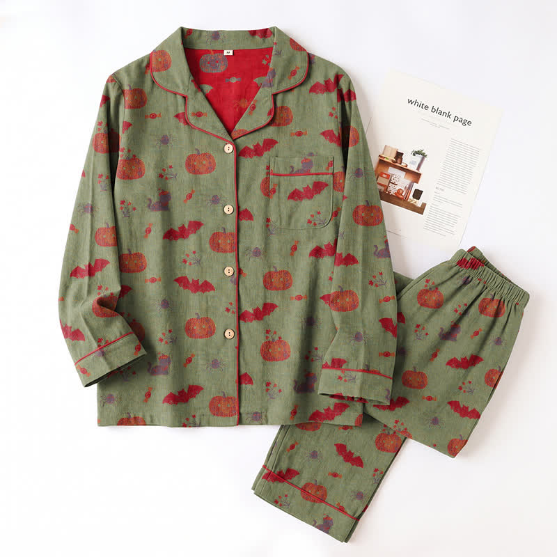 Ownkoti Halloween Pumpkin Bat Cotton Loungewear Set - image 8