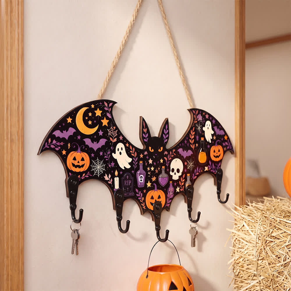 Ownkoti Halloween Bat Shaped Wooden Key Holder - image 1
