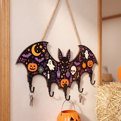Ownkoti Halloween Bat Shaped Wooden Key Holder - image 1