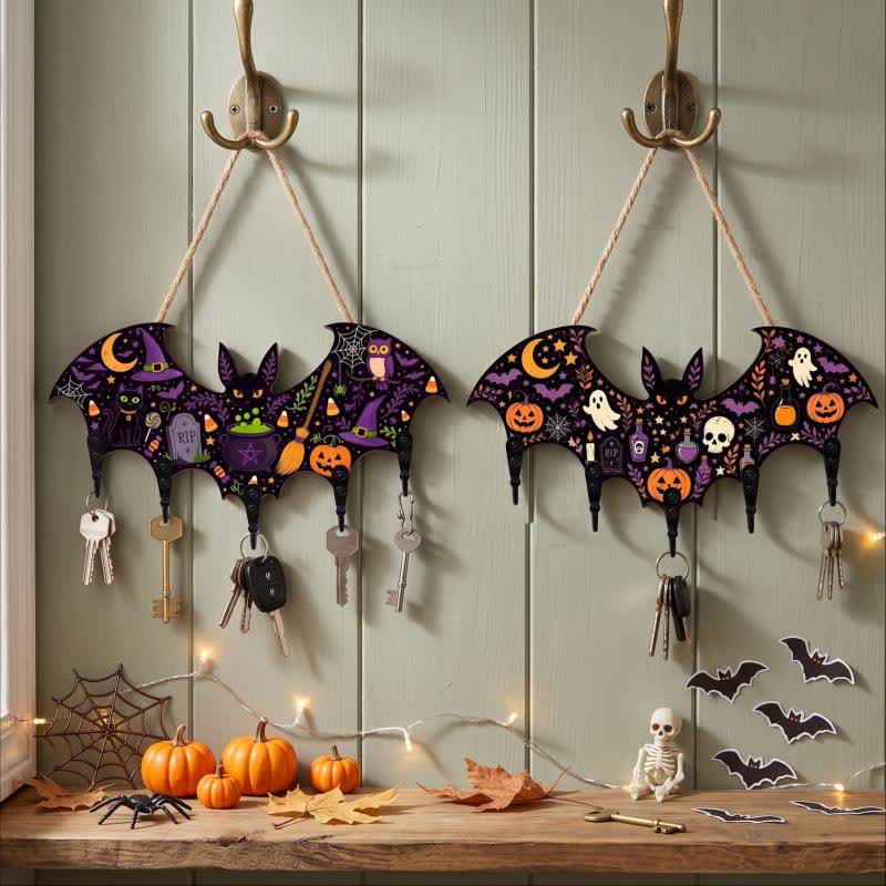 Ownkoti Halloween Bat Shaped Wooden Key Holder - Set 2 Patterns - 4PCS - 12"L x 5"H - image 6