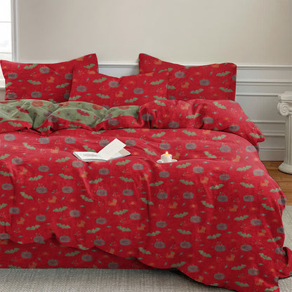 Ownkoti Halloween Pumpkin Bat Cotton Bedding Set - Red - Bedding Set(4PCS) - King - image 0