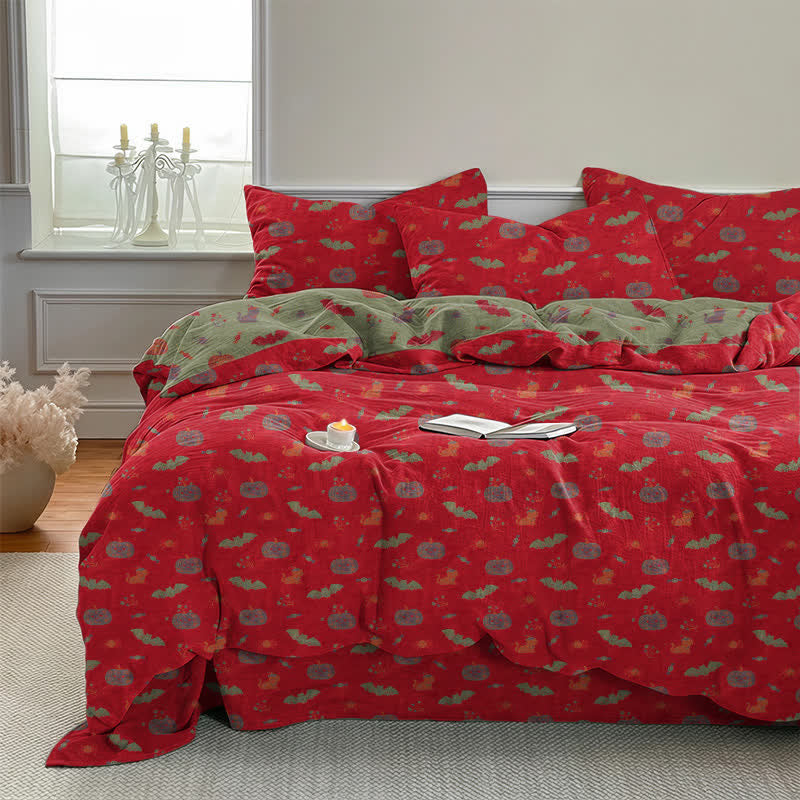 Ownkoti Halloween Pumpkin Bat Cotton Bedding Set - image 1