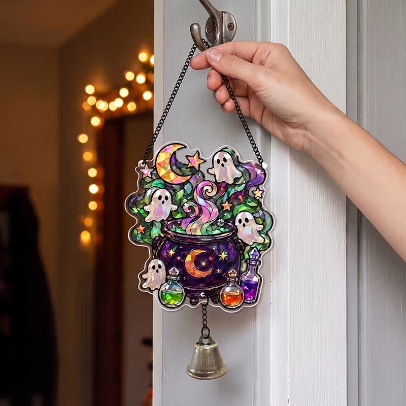Ownkoti Halloween Acrylic Suncatcher Hanging Ornament with Bell - Pot - 5PCS - image 4