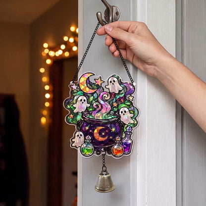 Ownkoti Halloween Acrylic Suncatcher Hanging Ornament with Bell - Pot - 5PCS - image 4