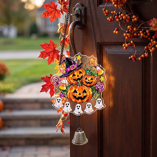 Ownkoti Halloween Acrylic Suncatcher Hanging Ornament with Bell - Stacked Pumpkins - 5PCS - image 0