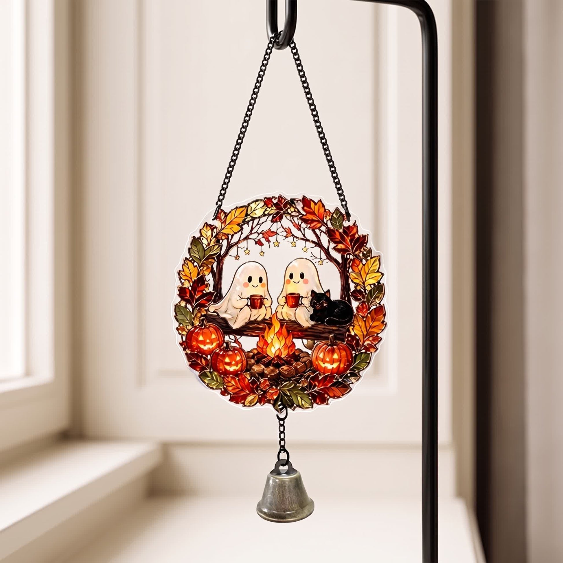 Ownkoti Halloween Acrylic Suncatcher Hanging Ornament with Bell - 2 Ghosts - 5PCS - image 7