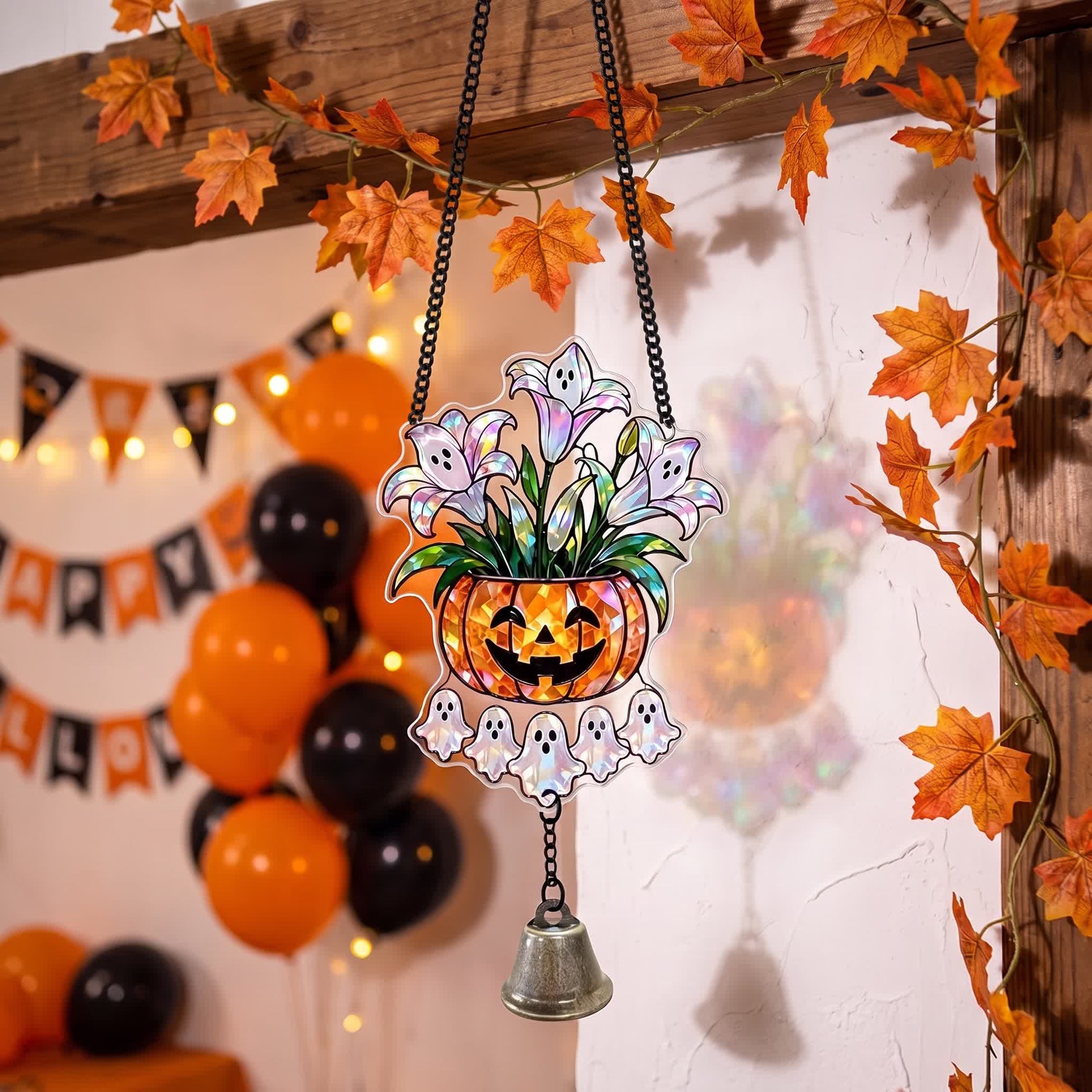 Ownkoti Halloween Acrylic Suncatcher Hanging Ornament with Bell - Pumpkin Pot - 5PCS - image 5