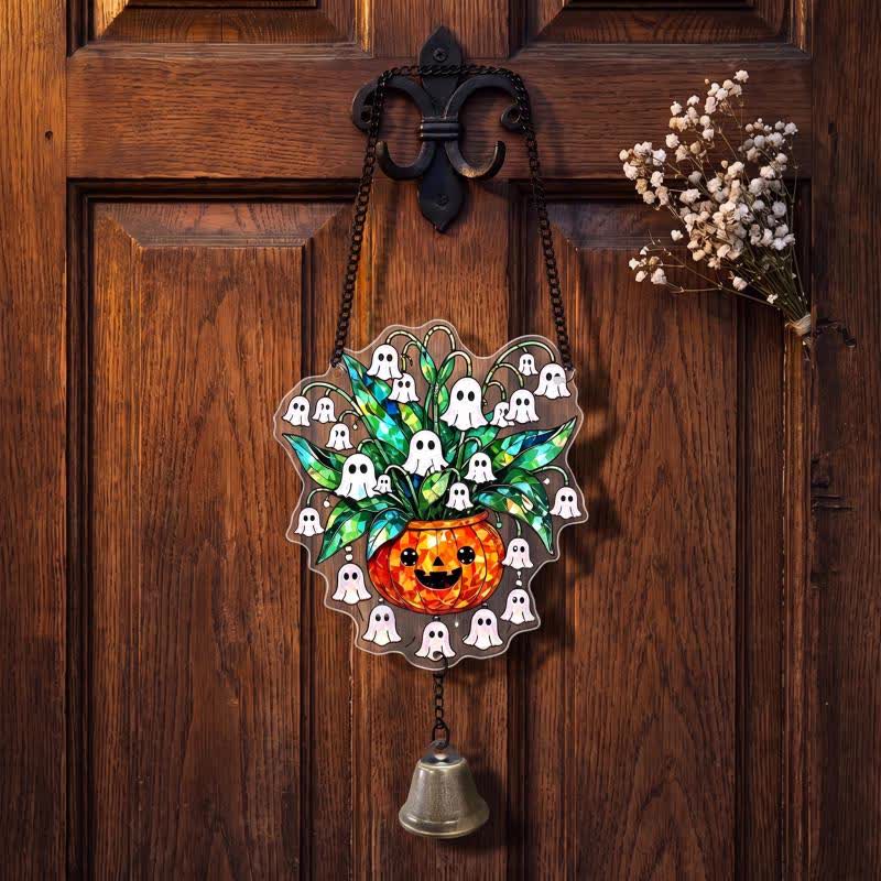 Ownkoti Halloween Acrylic Suncatcher Hanging Ornament with Bell - Spooky Floral - 5PCS - image 2