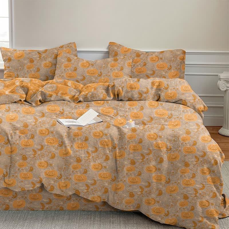 Ownkoti Halloween Pumpkin Moon Cotton Bedding Set - Beige - Bedding Set(4PCS) - King - image 8