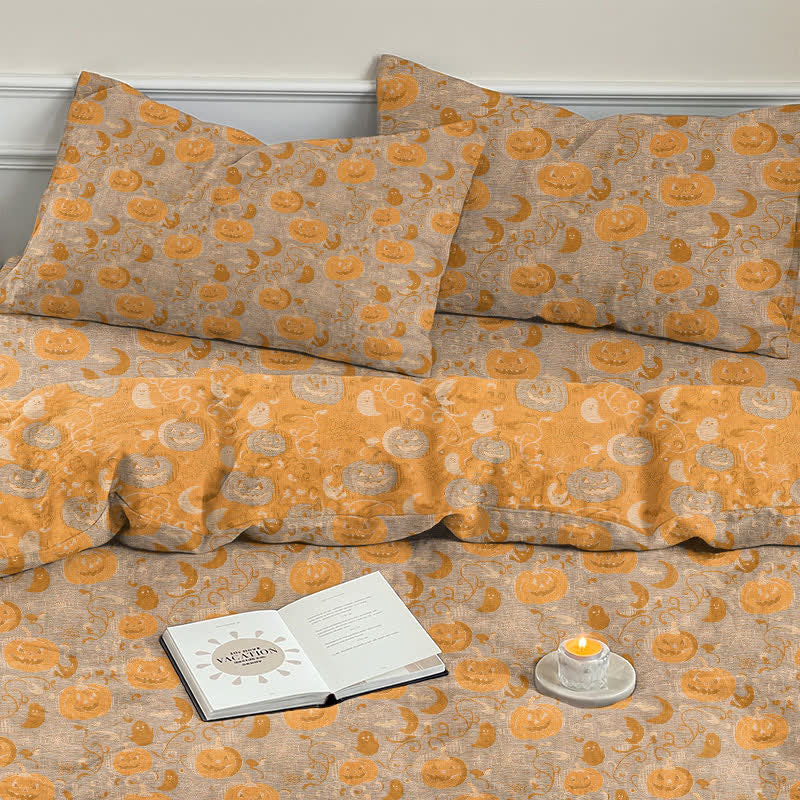 Ownkoti Halloween Pumpkin Moon Cotton Bedding Set - Beige - 2PCS Pillowcases - 20" x 37" - image 12