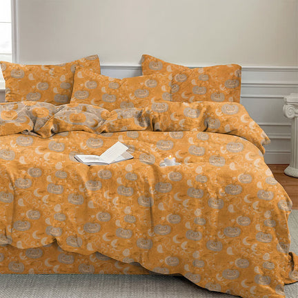 Ownkoti Halloween Pumpkin Moon Cotton Bedding Set - Orange - Bedding Set(4PCS) - King - image 0