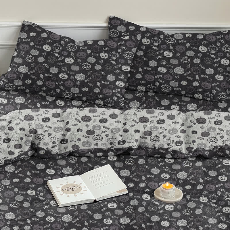 Ownkoti Halloween Monochrome Pumpkin Cotton Bedding Set - Black - 2PCS Pillowcases - 20" x 37" - image 7