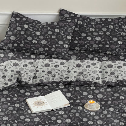 Ownkoti Halloween Monochrome Pumpkin Cotton Bedding Set - Black - 2PCS Pillowcases - 20" x 37" - image 7