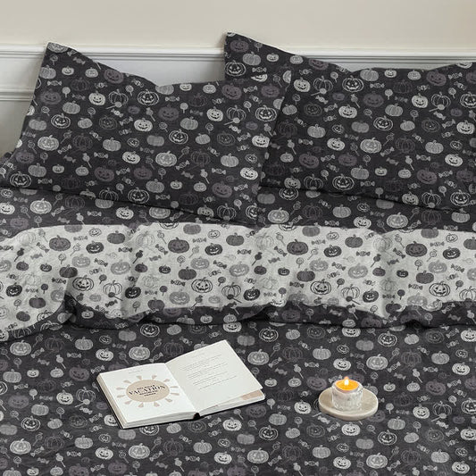 Ownkoti Halloween Monochrome Pumpkin Cotton Bedding Set - Black - 2PCS Pillowcases - 20" x 37" - image 7