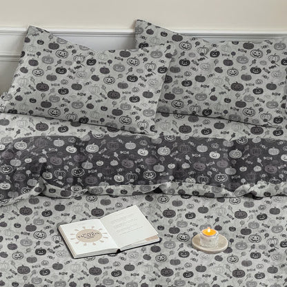 Ownkoti Halloween Monochrome Pumpkin Cotton Bedding Set - White - 2PCS Pillowcases - 20" x 37" - image 15