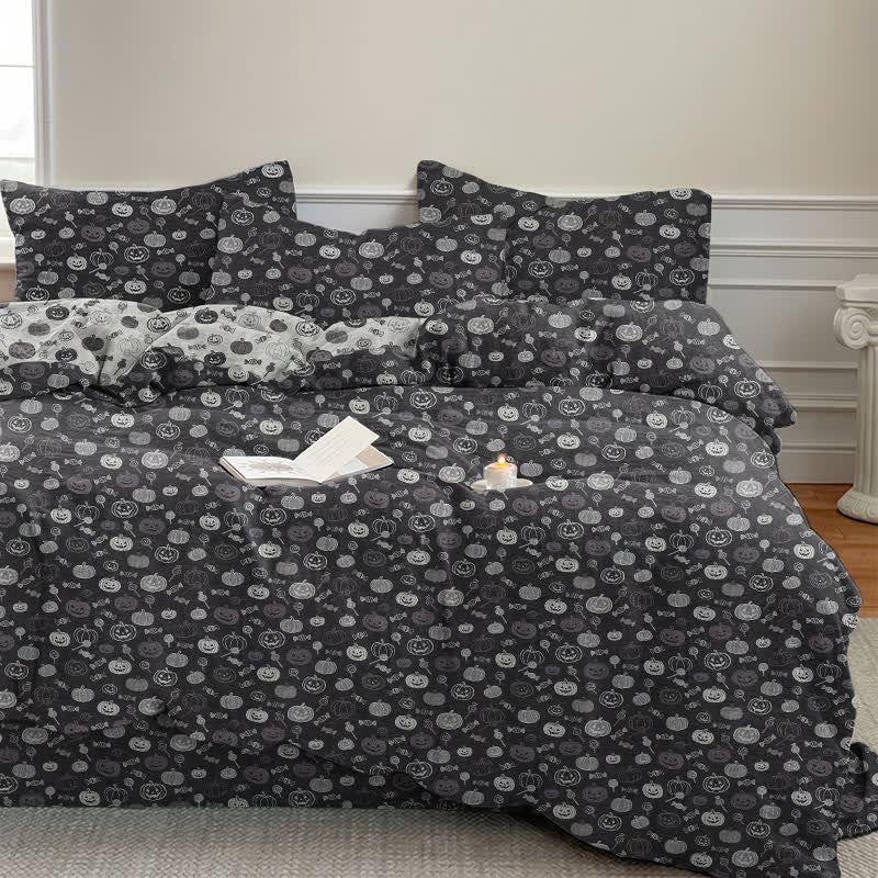 Ownkoti Halloween Monochrome Pumpkin Cotton Bedding Set - Black - Bedding Set(4PCS) - King - image 0