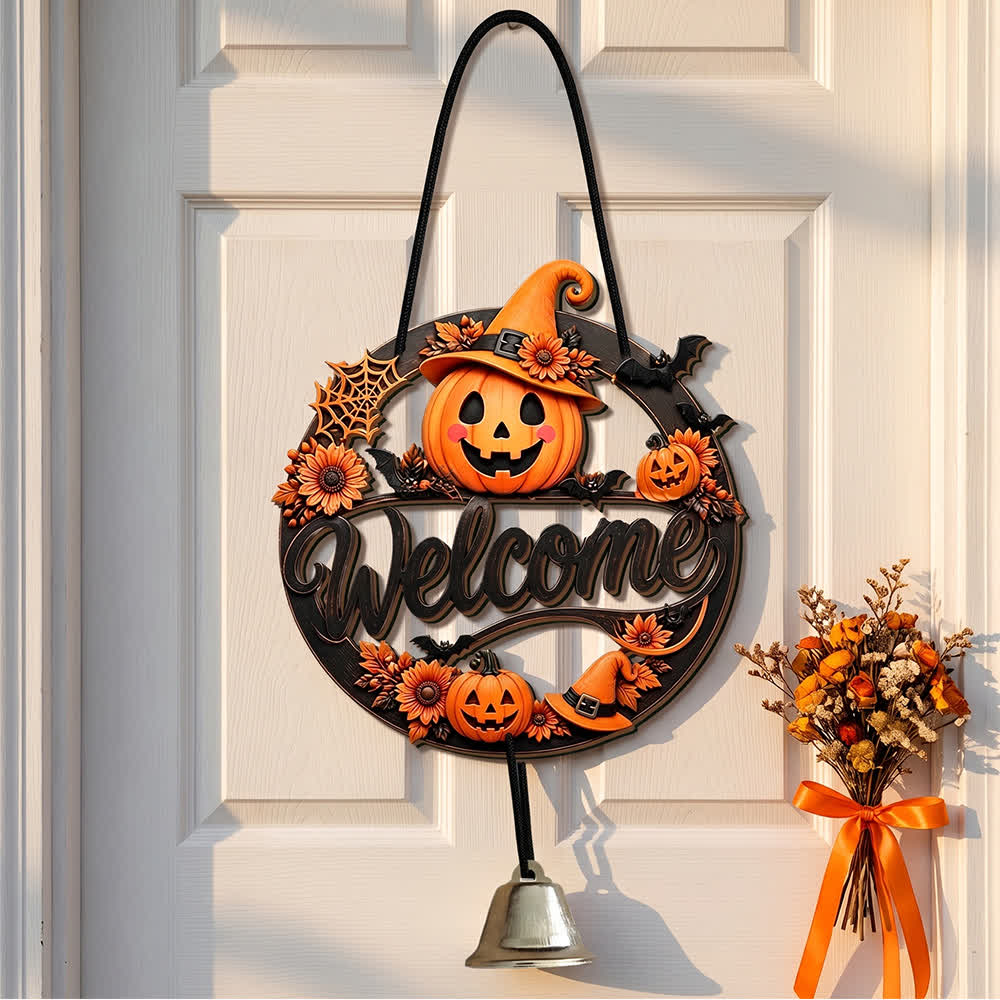Ownkoti Gothic Wooden Halloween Welcome Door Sign - Pumpkin Wreath - 5PCS - image 5