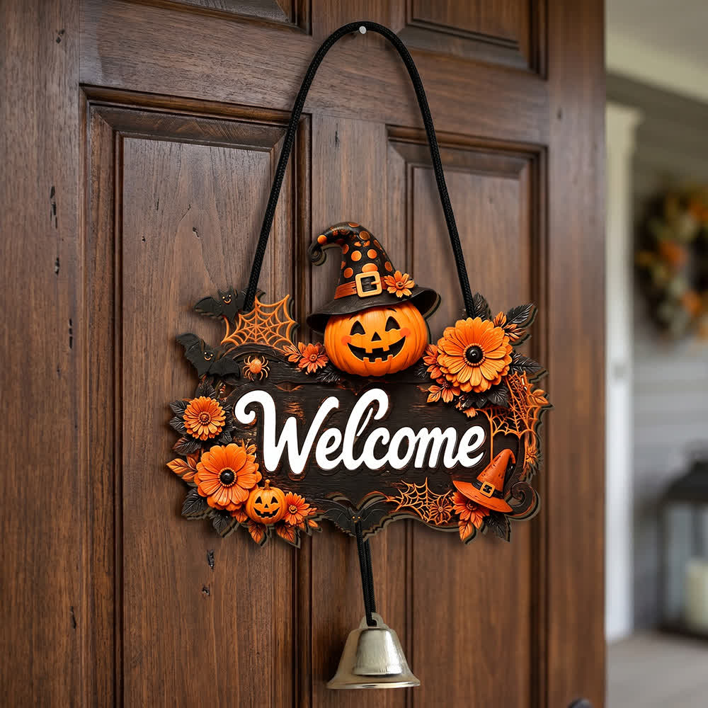 Ownkoti Gothic Wooden Halloween Welcome Door Sign - Pumpkin Welcome - 5PCS - image 2