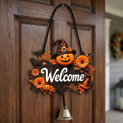 Ownkoti Gothic Wooden Halloween Welcome Door Sign - Pumpkin Welcome - 5PCS - image 2