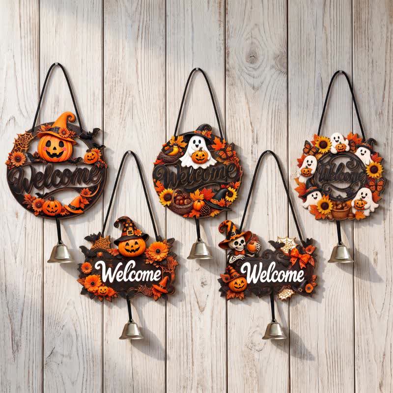 Ownkoti Gothic Wooden Halloween Welcome Door Sign - Set 5 Patterns - 5PCS - image 6