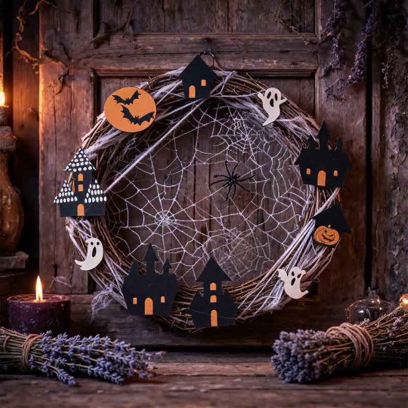 Ownkoti Halloween Twig Wreath With Spiderweb Ornaments - image 3