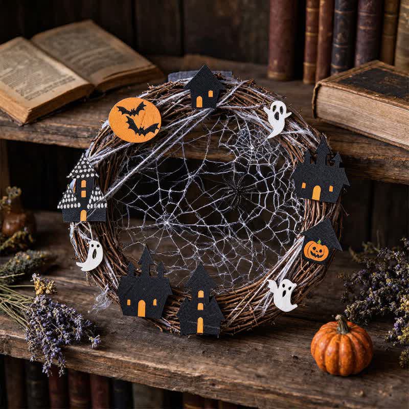Ownkoti Halloween Twig Wreath With Spiderweb Ornaments - image 2